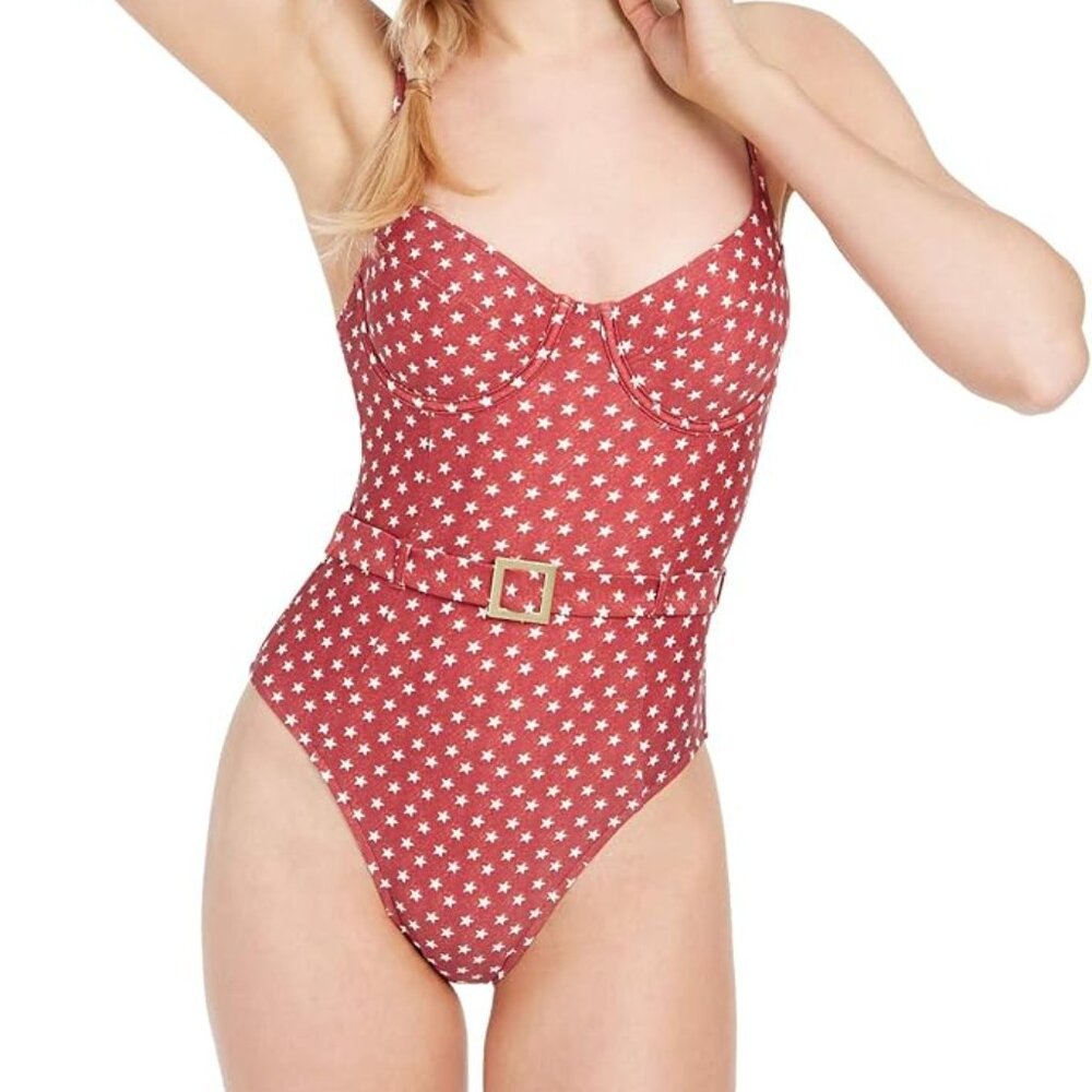 WeWoreWhat Danielle Belted Star-Print One-Piece Swimsuit